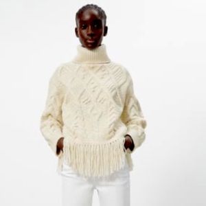 NWT Zara cream oversized fringe sweater